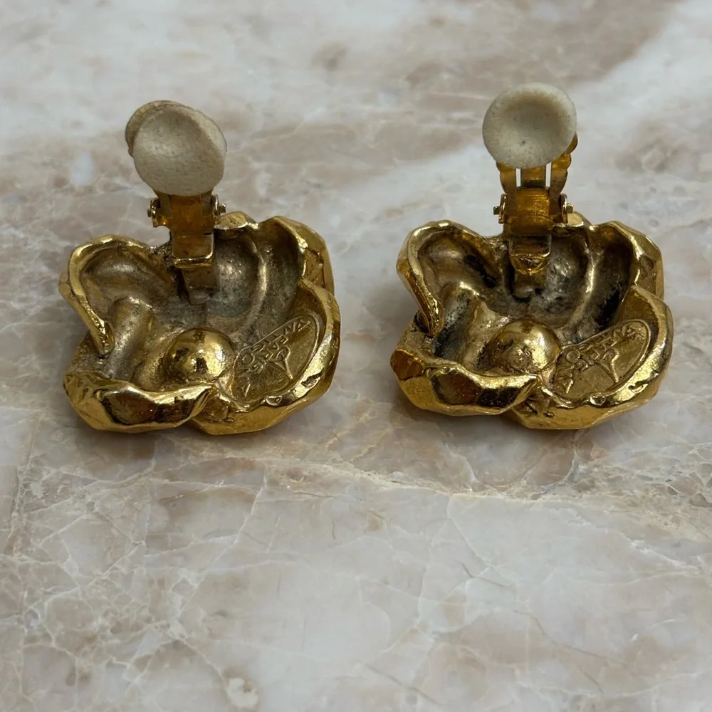 Antigona Paris Chunky Knots Gold Plated Large Clip on Earrings Signed - Picture 11 of 11
